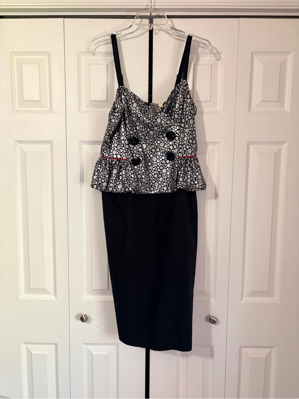 Tatyana Black Midi Dress with White Polka Dot Peplum
